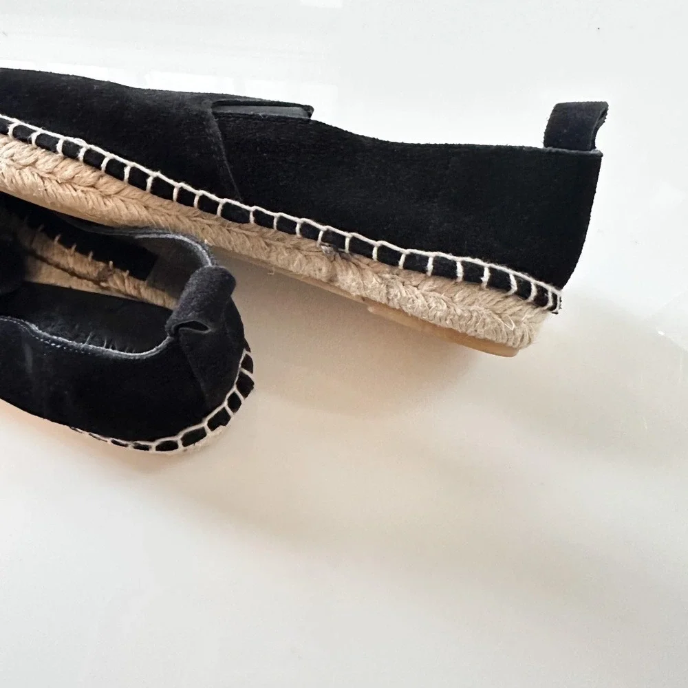 Vince Tucker Suede Black Espadrille Flats‎ Shoes Womens Jute Slip On - 6M
